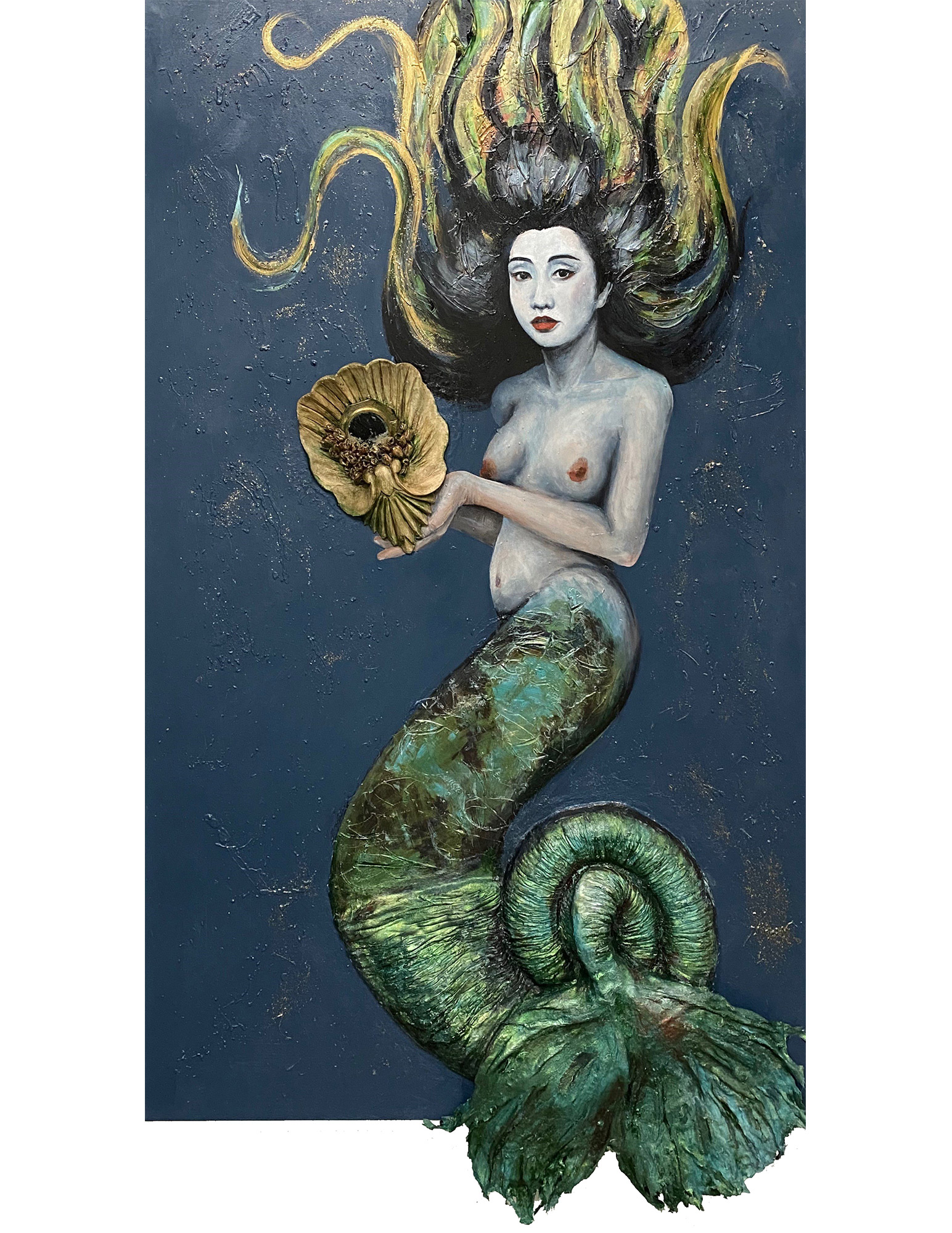 Asian Mermaid Sculpture Painting