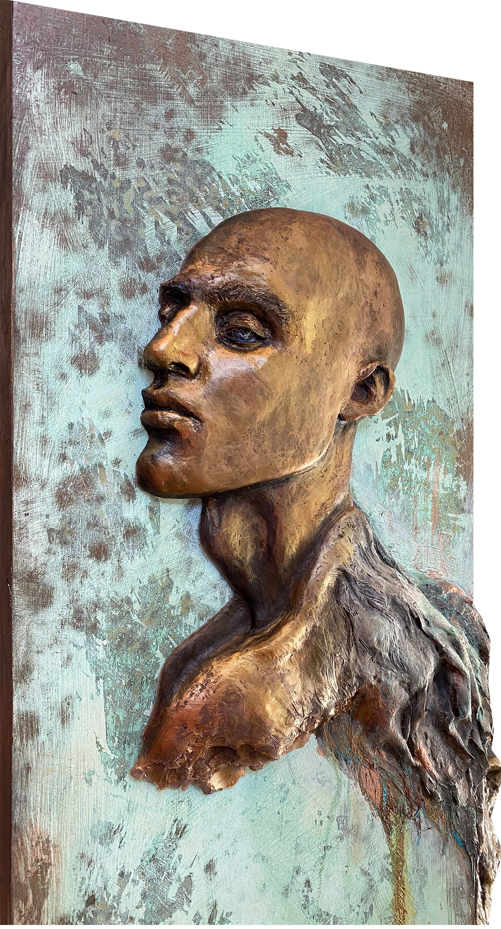 Close up of Icarus, sculptural portrait